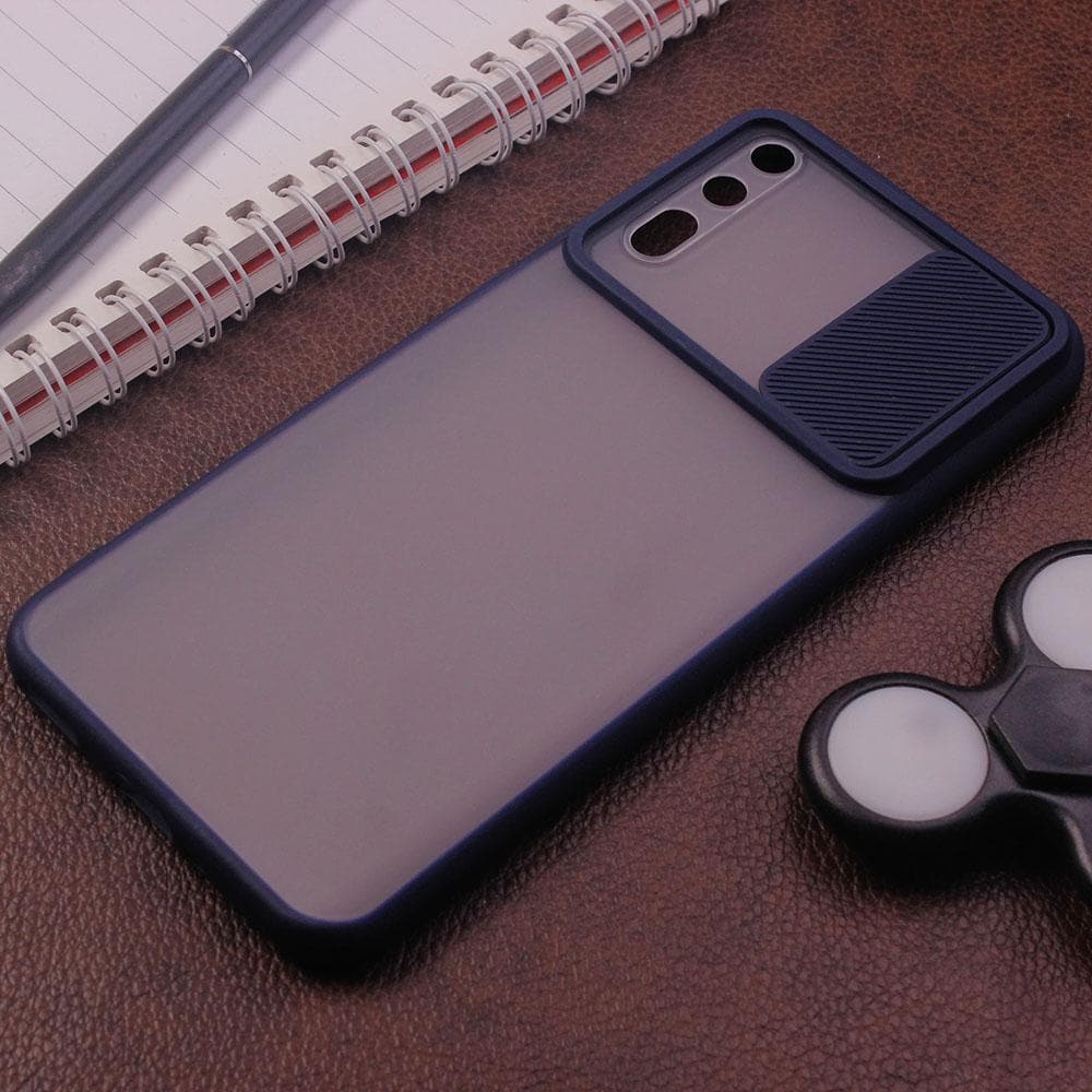 Huawei Y8p Cover - Blue - Translucent Matte Shockproof Camera Slide Protection Case
