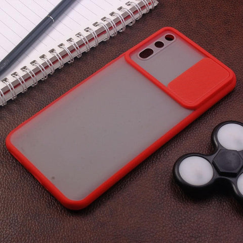 Huawei Y8p Cover - Red - Translucent Matte Shockproof Camera Slide Protection Case