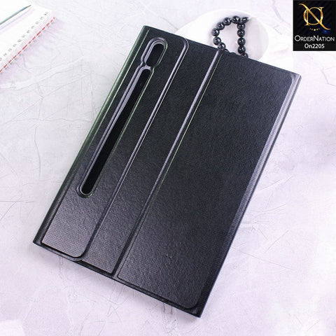 Samsung Galaxy Tab S7 Cover - Black - Dotted Leather Texture Smart Book Foldable Case