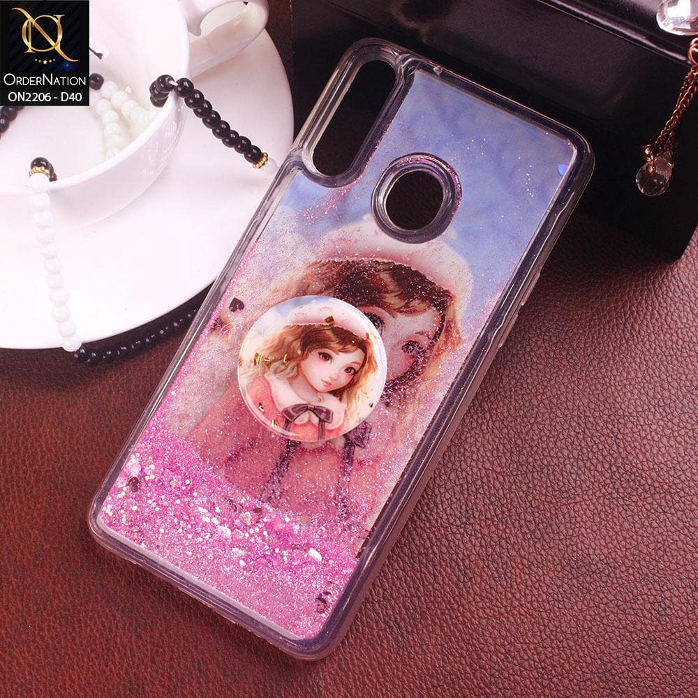 Samsung Galaxy A20s Cover - Design 40 - New Elegant Liquid Glitter Soft Borders Case With  Holder