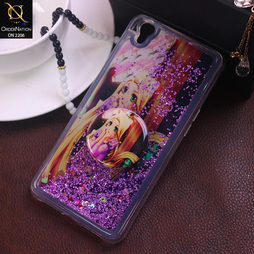 Oppo A37 - Design 9 - New Elegant Liquid Glitter Soft Borders Case With  Holder