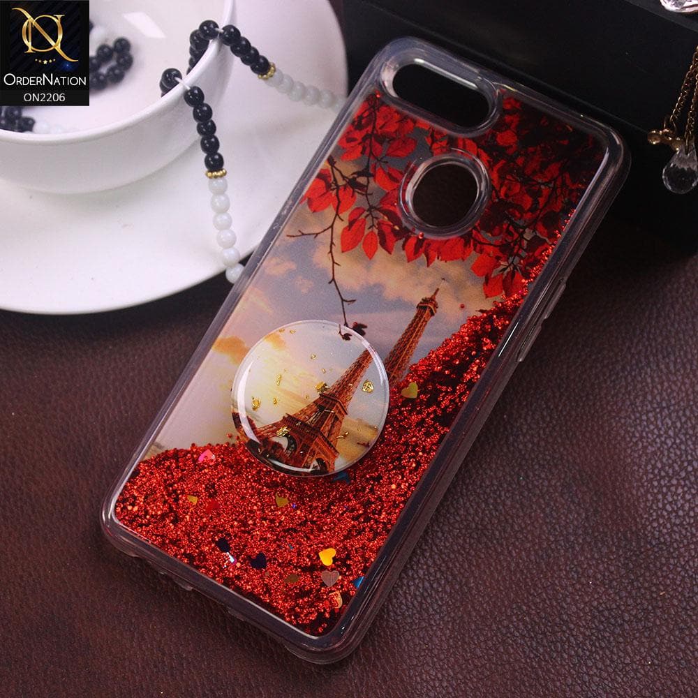 Oppo F9 / F9 Pro - Design 10 - New Elegant Liquid Glitter Soft Borders Case With  Holder