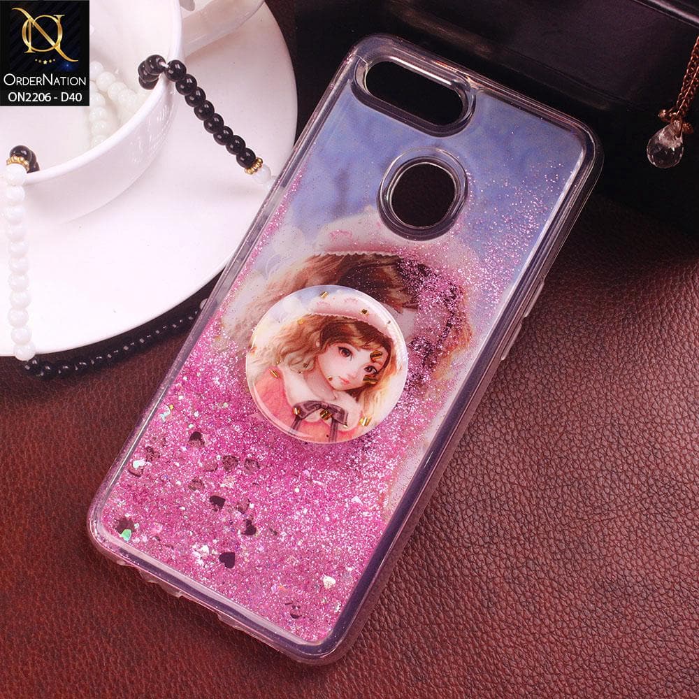 Oppo F9 / F9 Pro Cover - Design 40 - New Elegant Liquid Glitter Soft Borders Case With  Holder