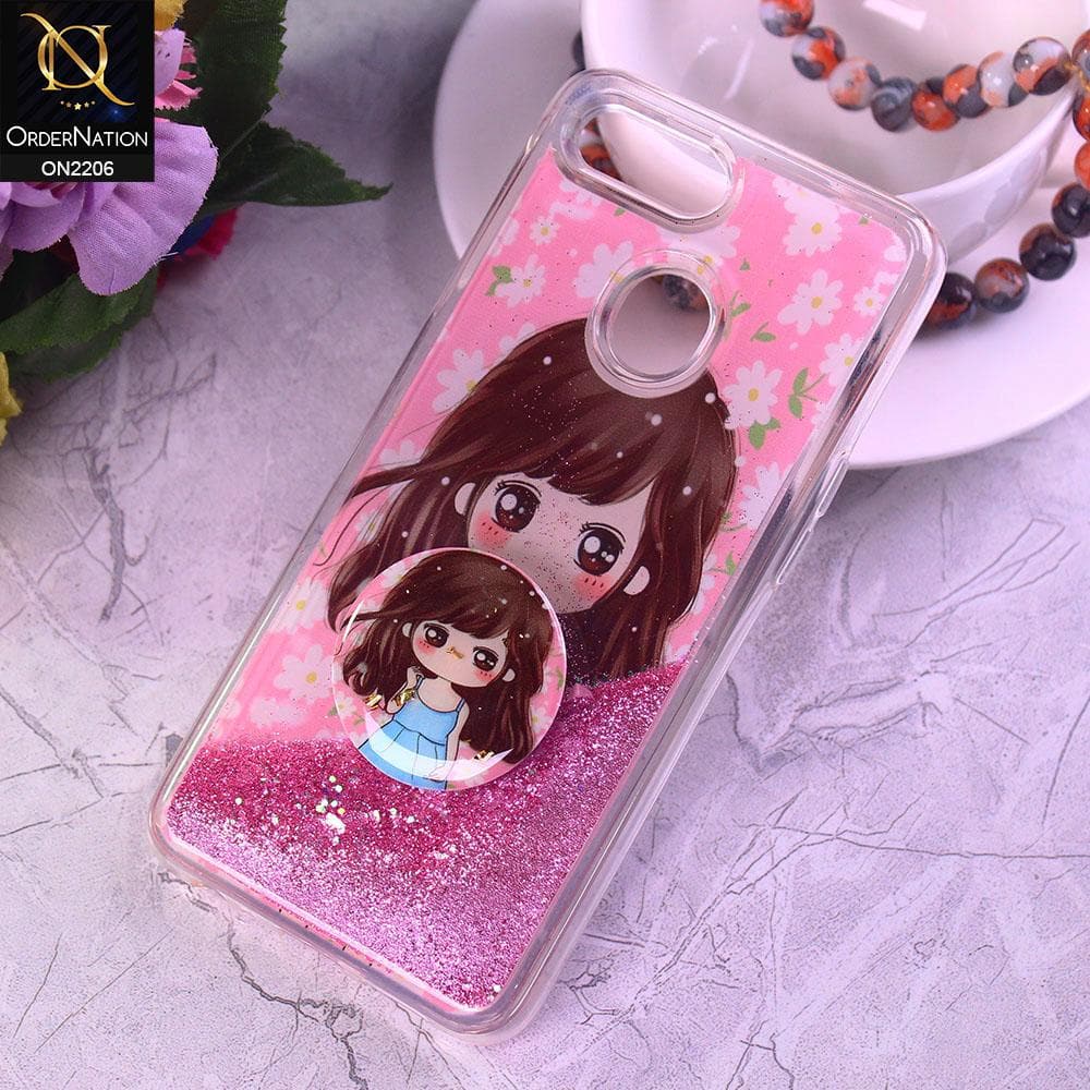 Oppo F9 / F9 Pro Cover - Design8 - New Elegant Liquid Glitter Soft Borders Case With  Holder