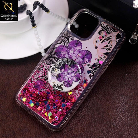 iPhone 11 Pro - Design 3 - New Elegant Liquid Glitter Soft Borders Case With  Holder