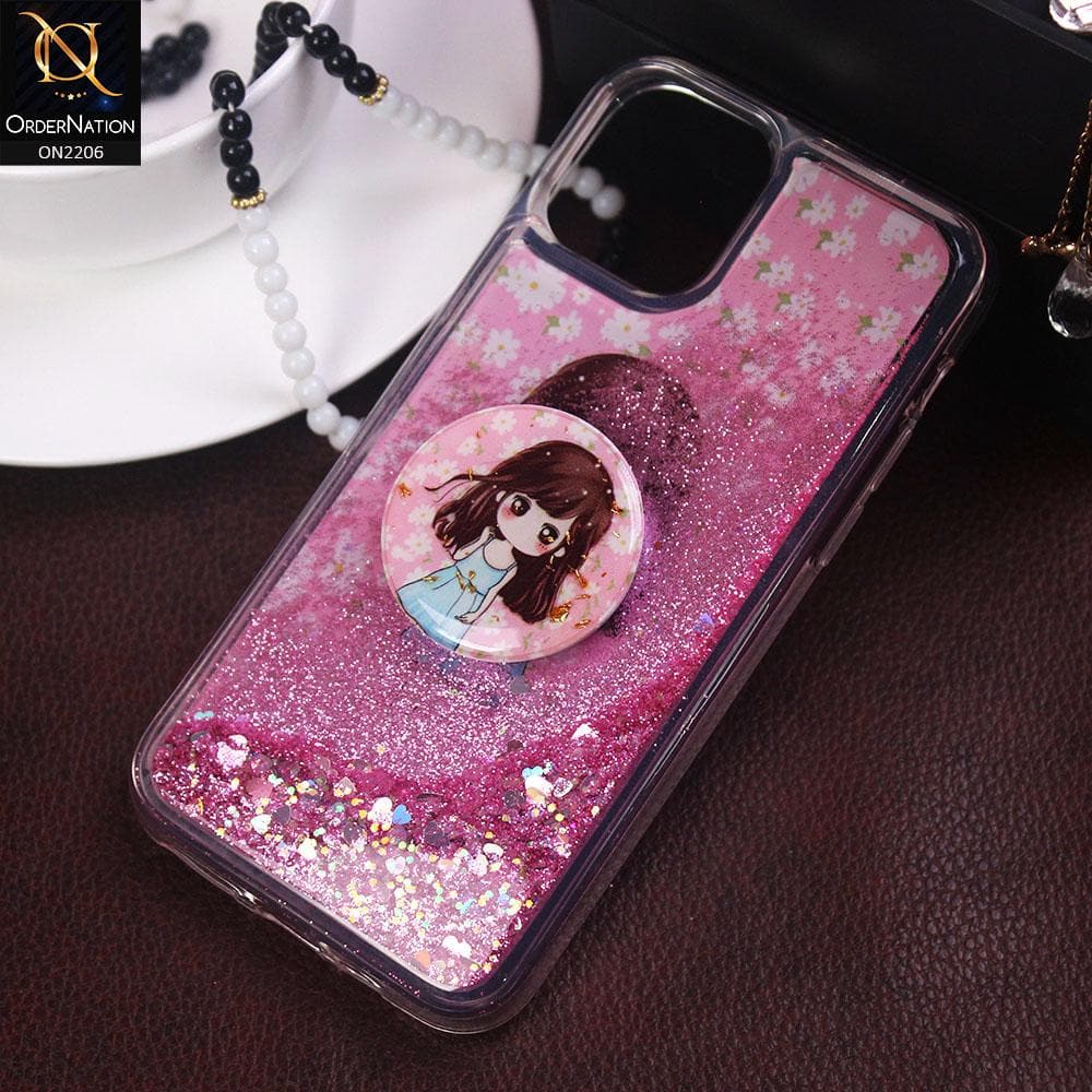 iPhone 11 Pro - Design 8 - New Elegant Liquid Glitter Soft Borders Case With  Holder