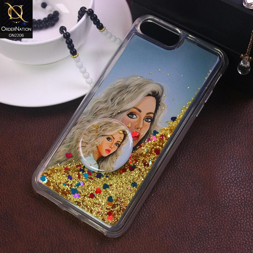 iPhone 8 Plus / 7 Plus - Design 7 - New Elegant Liquid Glitter Soft Borders Case With  Holder