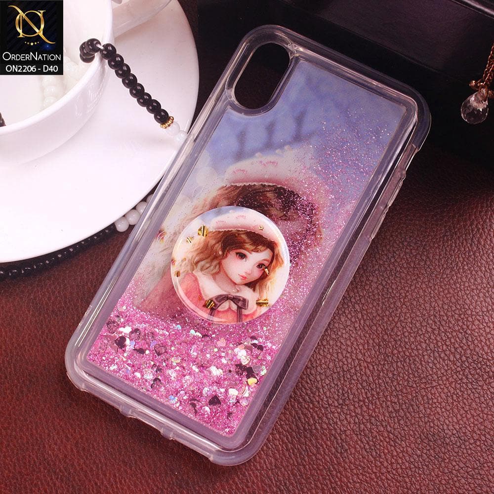 iPhone XS / X Cover - Design 40 - New Elegant Liquid Glitter Soft Borders Case With  Holder