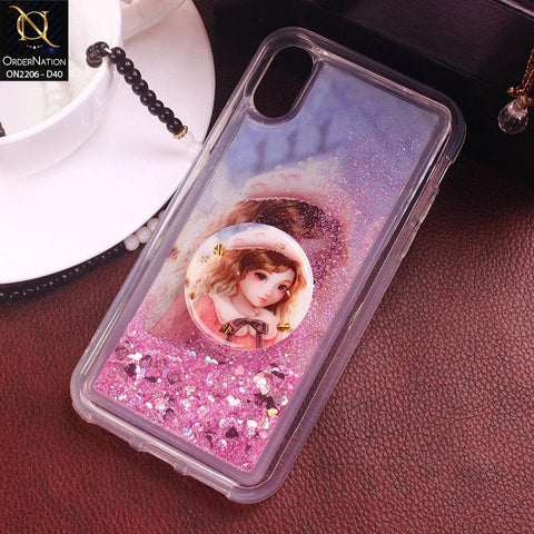 iPhone XS / X Cover - Design 40 - New Elegant Liquid Glitter Soft Borders Case With  Holder