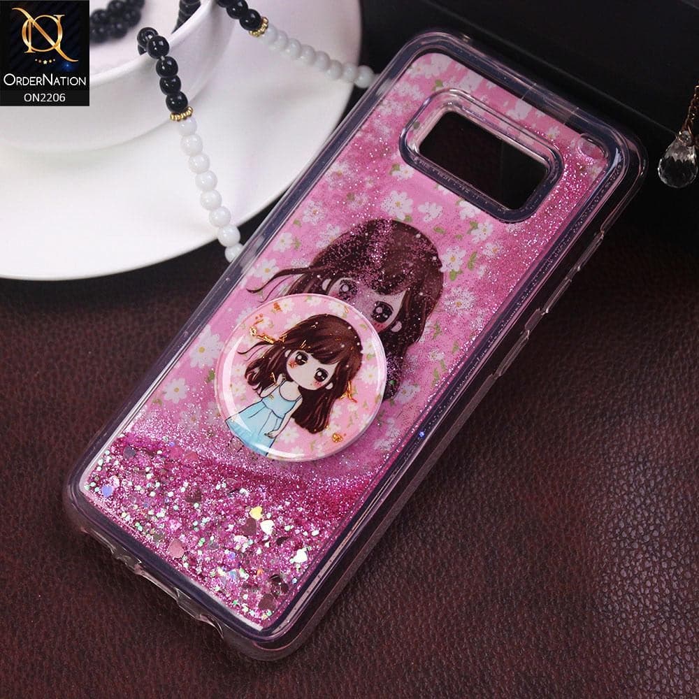 Samsung Galaxy S8 - Design 8 - New Elegant Liquid Glitter Soft Borders Case With  Holder