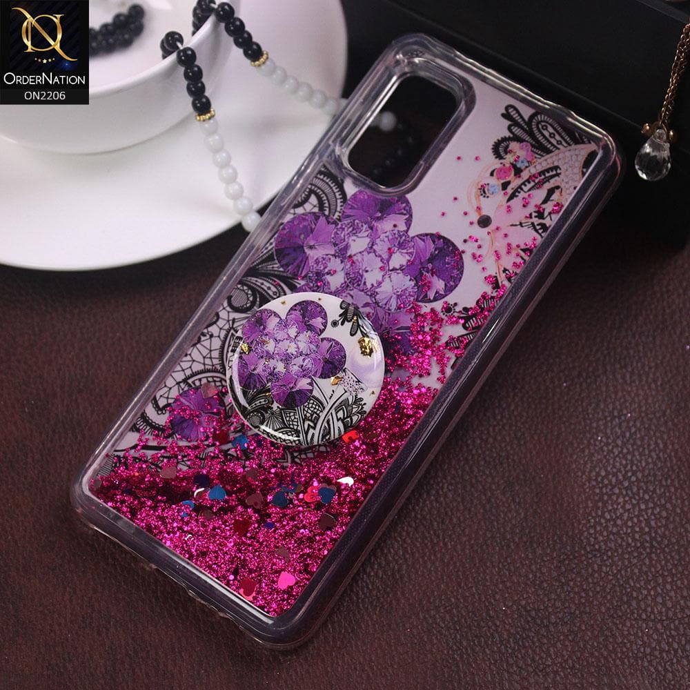 Vivo V17 - Design 3 - New Elegant Liquid Glitter Soft Borders Case With  Holder