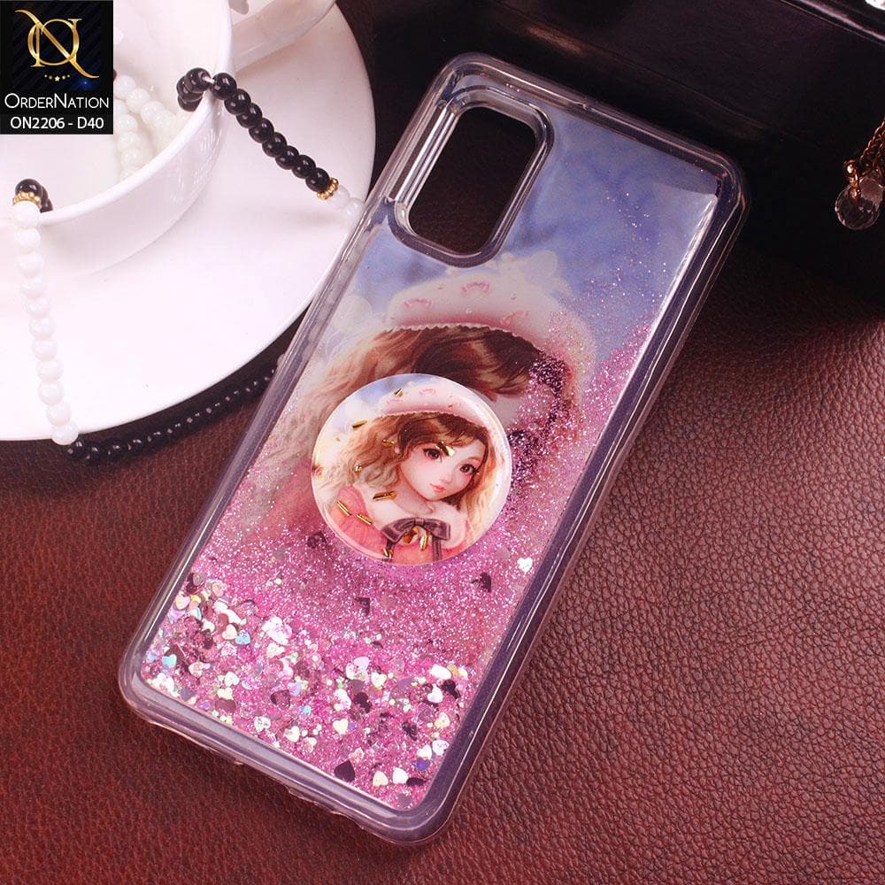 Vivo V17 Cover - Design 40 - New Elegant Liquid Glitter Soft Borders Case With  Holder