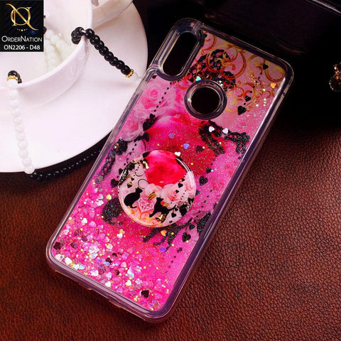 Huawei Y6s 2019 Cover - Design 48 - New Elegant Liquid Glitter Soft Borders Case With  Holder