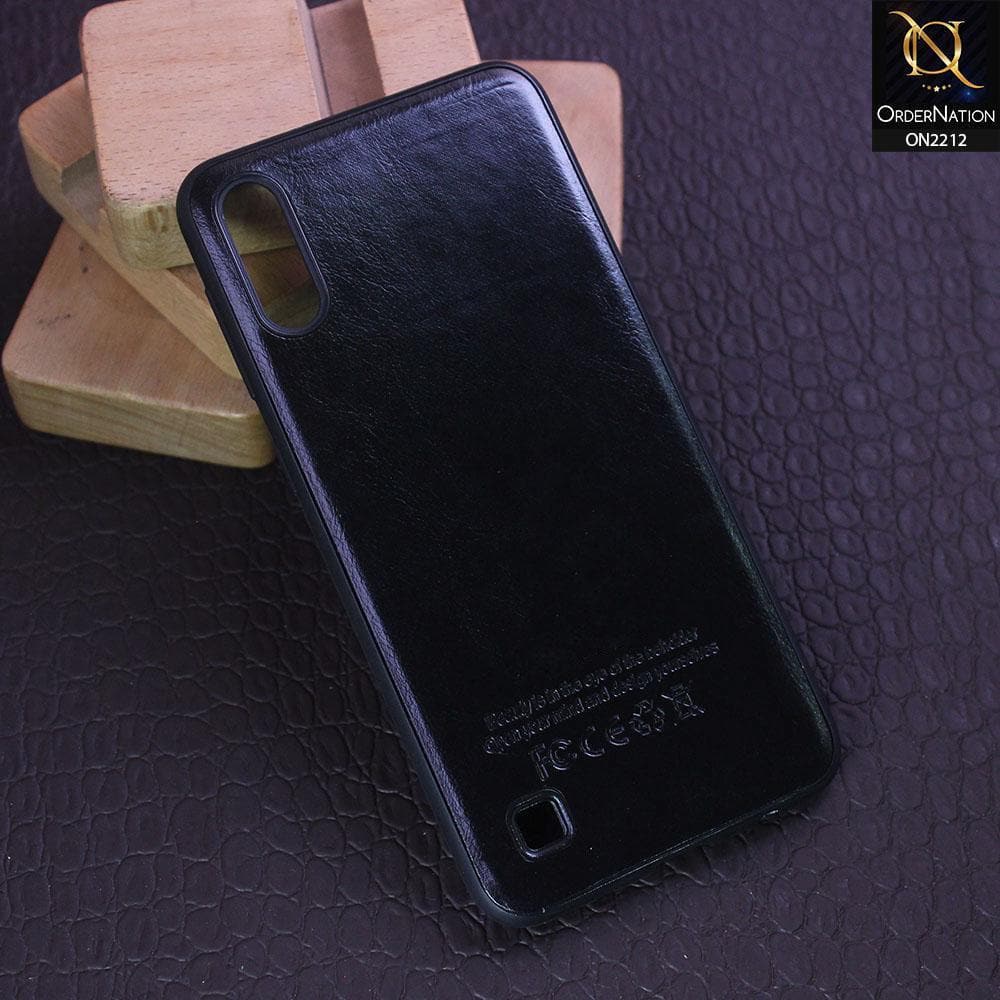 Samsung Galaxy A10 Cover - Black - Leather Texture Soft TPU Case