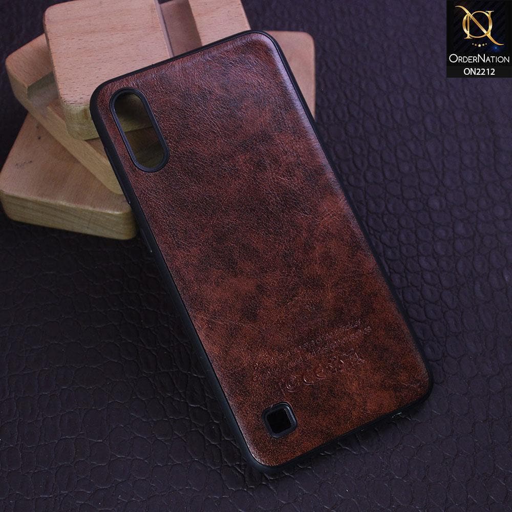 Samsung Galaxy A10 Cover - Light Brown - Leather Texture Soft TPU Case