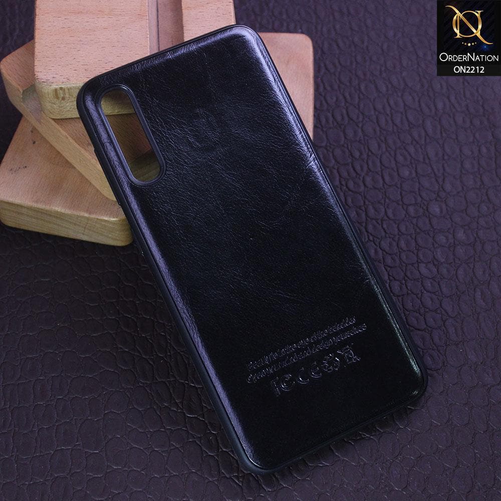 Samsung Galaxy A30s Cover - Black - Leather Texture Soft TPU Case