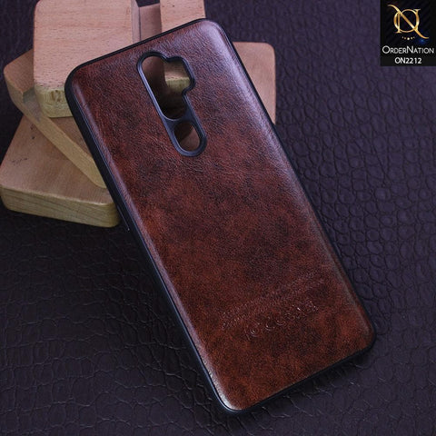 Oppo A9 2020 Cover - Light Brown - Leather Texture Soft TPU Case