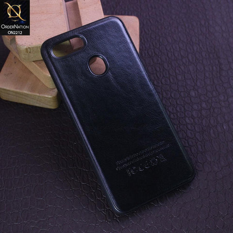 Oppo A7 Cover - Black - Leather Texture Soft TPU Case