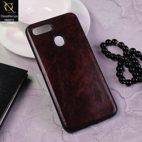 Oppo A12s Cover - Dark Brown - Leather Texture Soft TPU Case