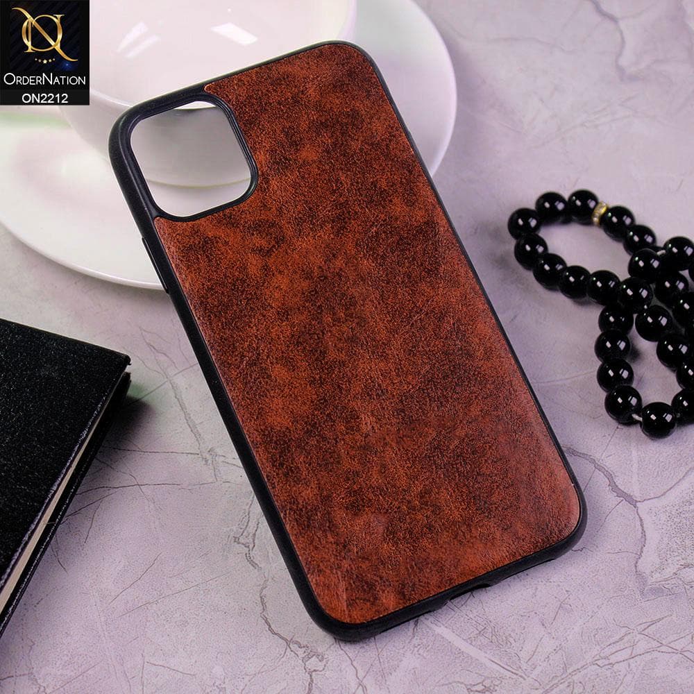 iPhone 11 Cover - Light Brown - Leather Texture Soft TPU Case
