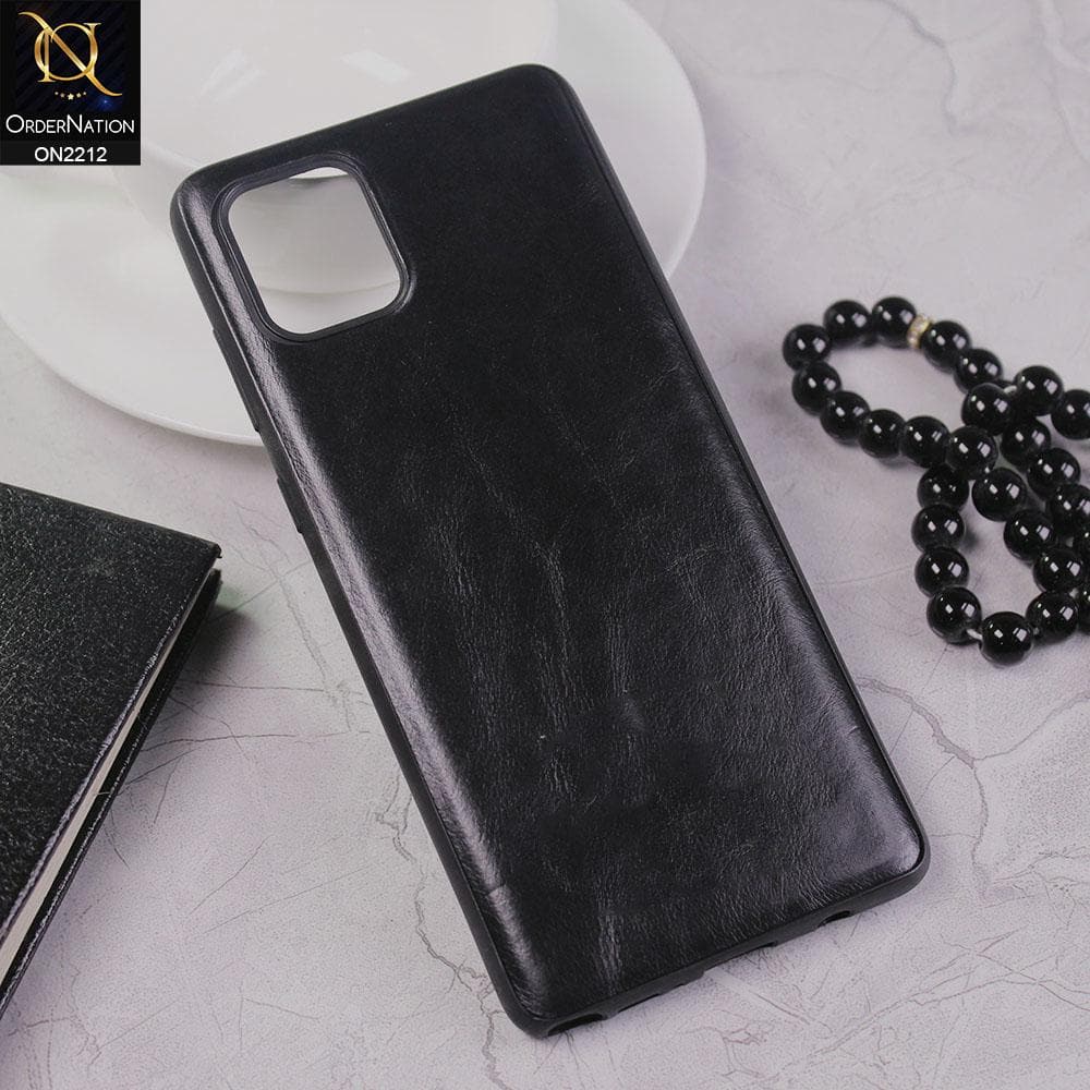 Samsung Galaxy A81 Cover - Black - Leather Texture Soft TPU Case