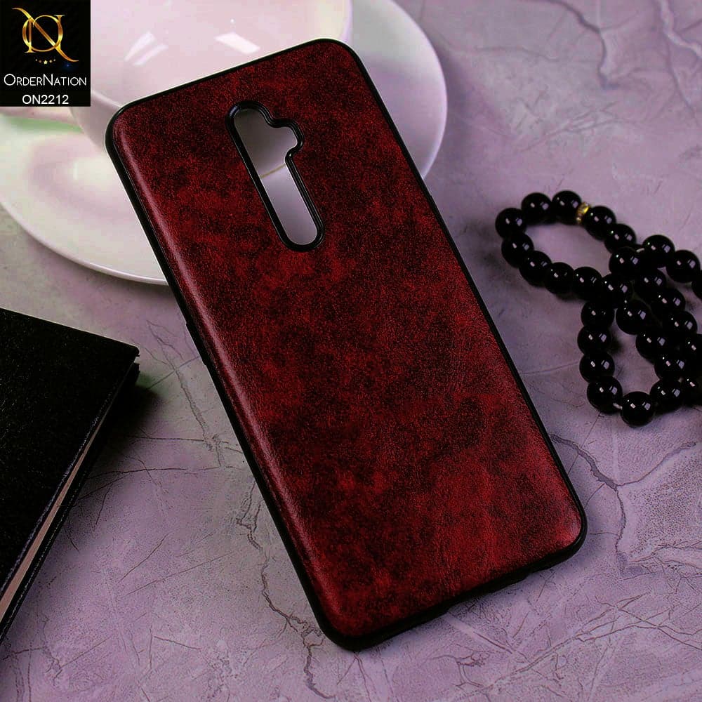 Oppo Reno 2F Cover - Dark Brown - Leather Texture Soft TPU Case
