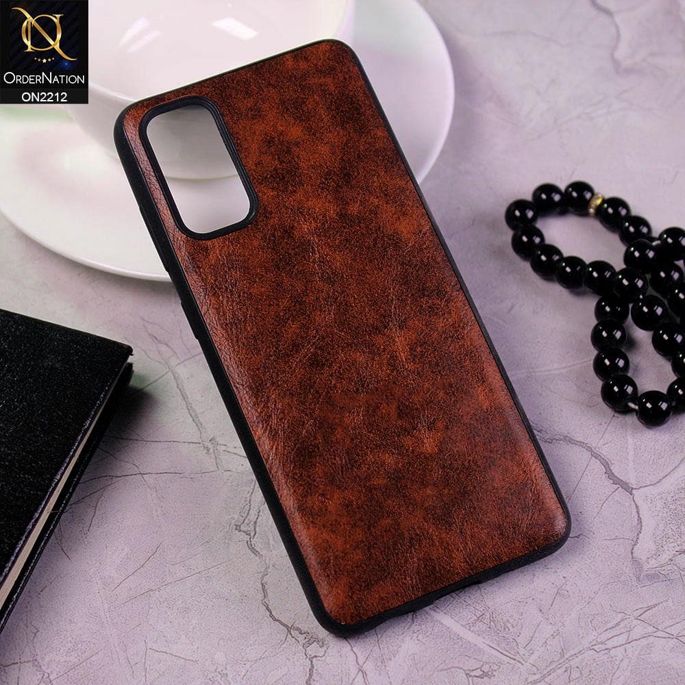 Samsung Galaxy S20 Cover - Light Brown - Leather Texture Soft TPU Case