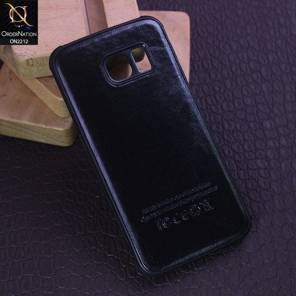 Samsung Galaxy S6 Edge Cover - Black - Leather Texture Soft TPU Case