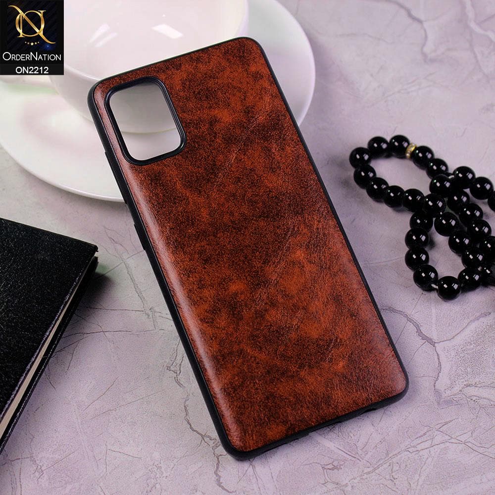 Samsung Galaxy A51 Cover - Light Brown - Leather Texture Soft TPU Case