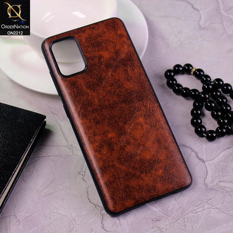 Samsung Galaxy A51 Cover - Light Brown - Leather Texture Soft TPU Case