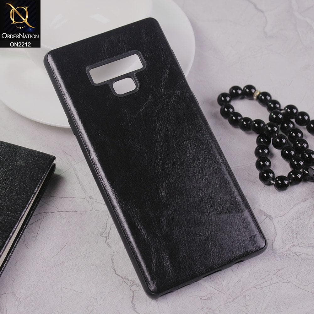 Samsung Galaxy Note 9 Cover - Black - Leather Texture Soft TPU Case