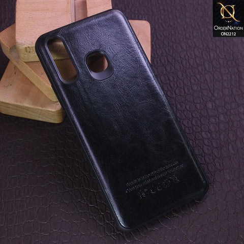 Vivo Y19 Cover - Black - Leather Texture Soft TPU Case
