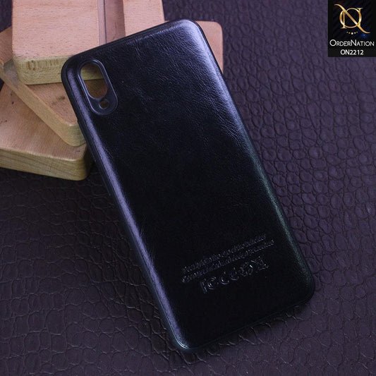 Vivo Y91C Cover - Black - Leather Texture Soft TPU Case