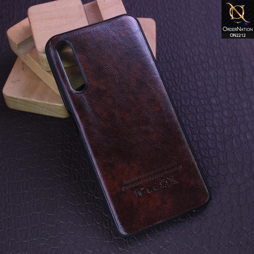 Huawei Y9s Cover - Dark Brown - Leather Texture Soft TPU Case