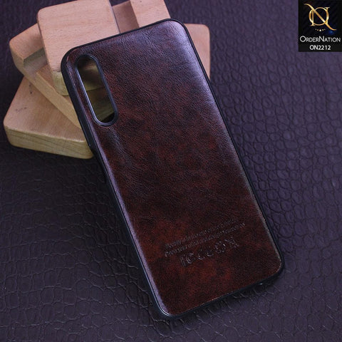 Huawei Y9s Cover - Dark Brown - Leather Texture Soft TPU Case