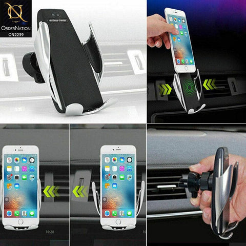 S6 Smart Sensor Car Wireless Charger With Mobile Holder - Silver