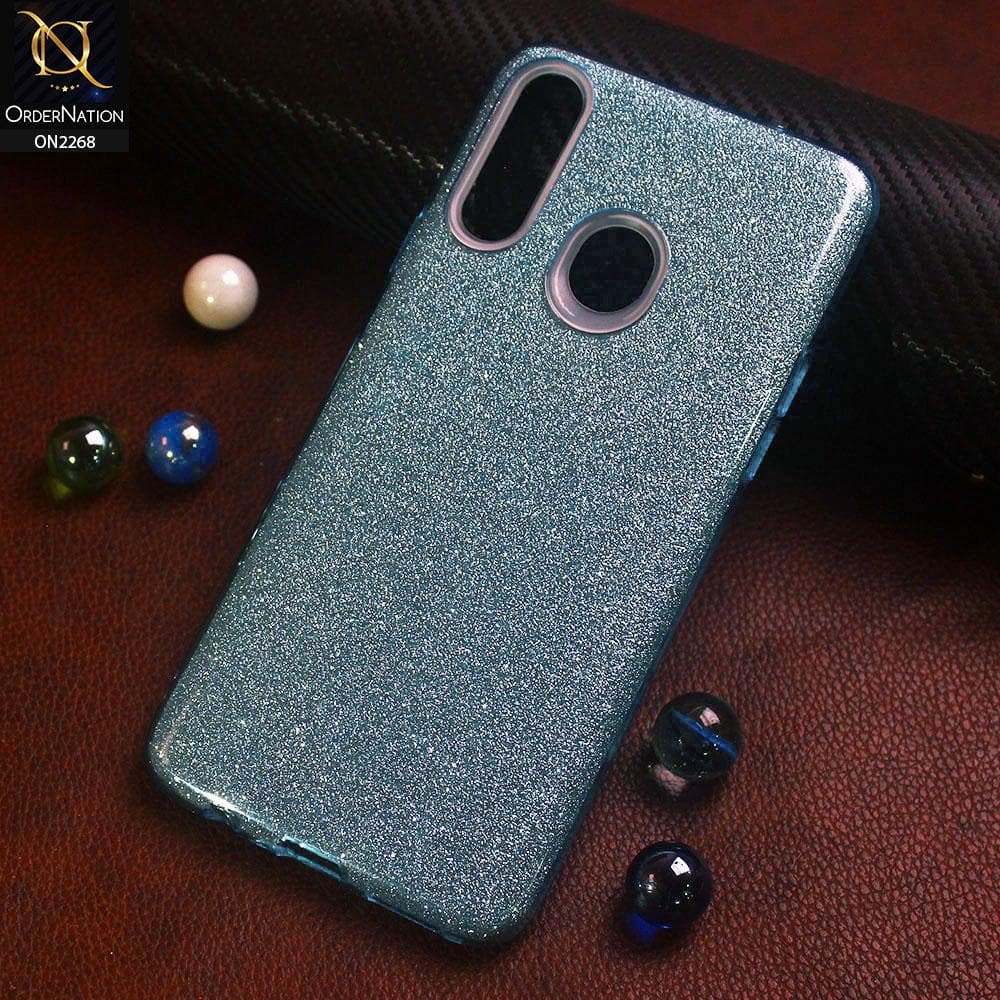 Samsung Galaxy A20s Cover - Blue - Sparkel Glitter Bling Hybrid Soft Protective Case