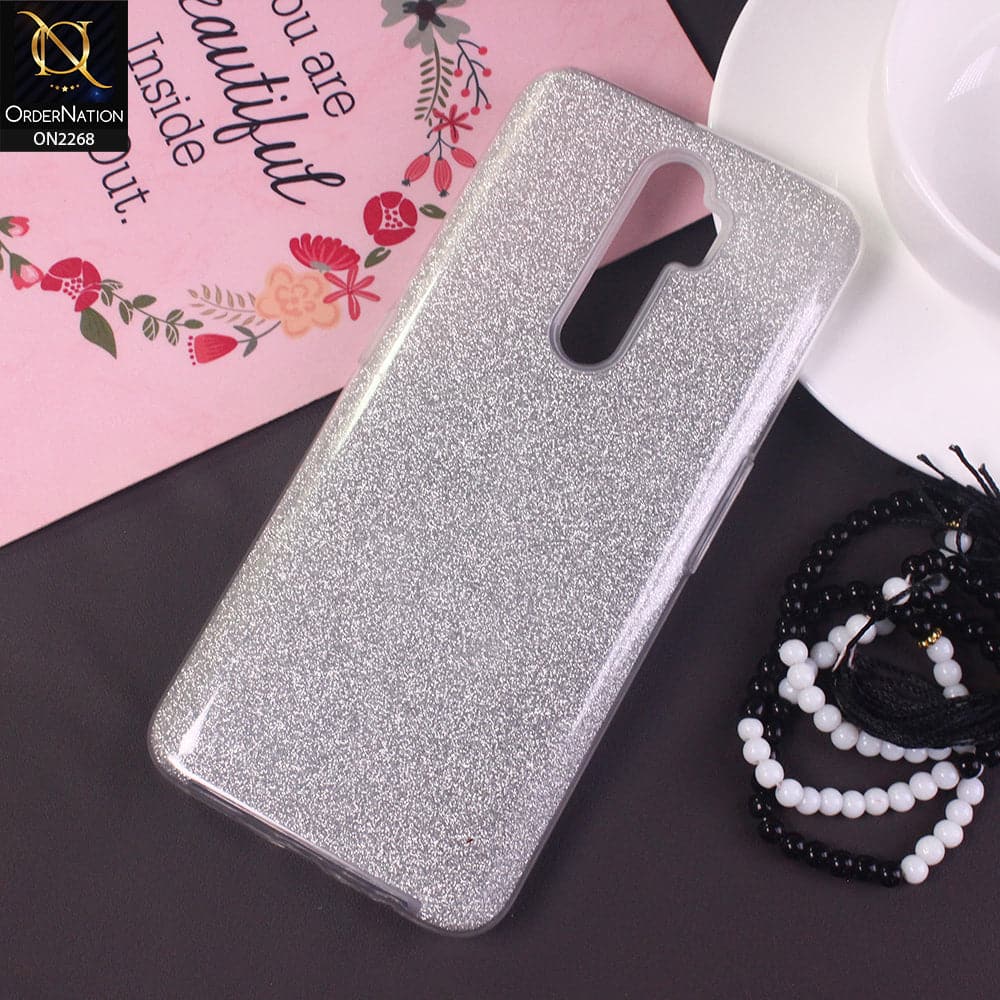 Oppo A9 2020 Cover - Silver -Sparkel Glitter Bling Hybrid Soft Protective Case Gillter Does Not Move