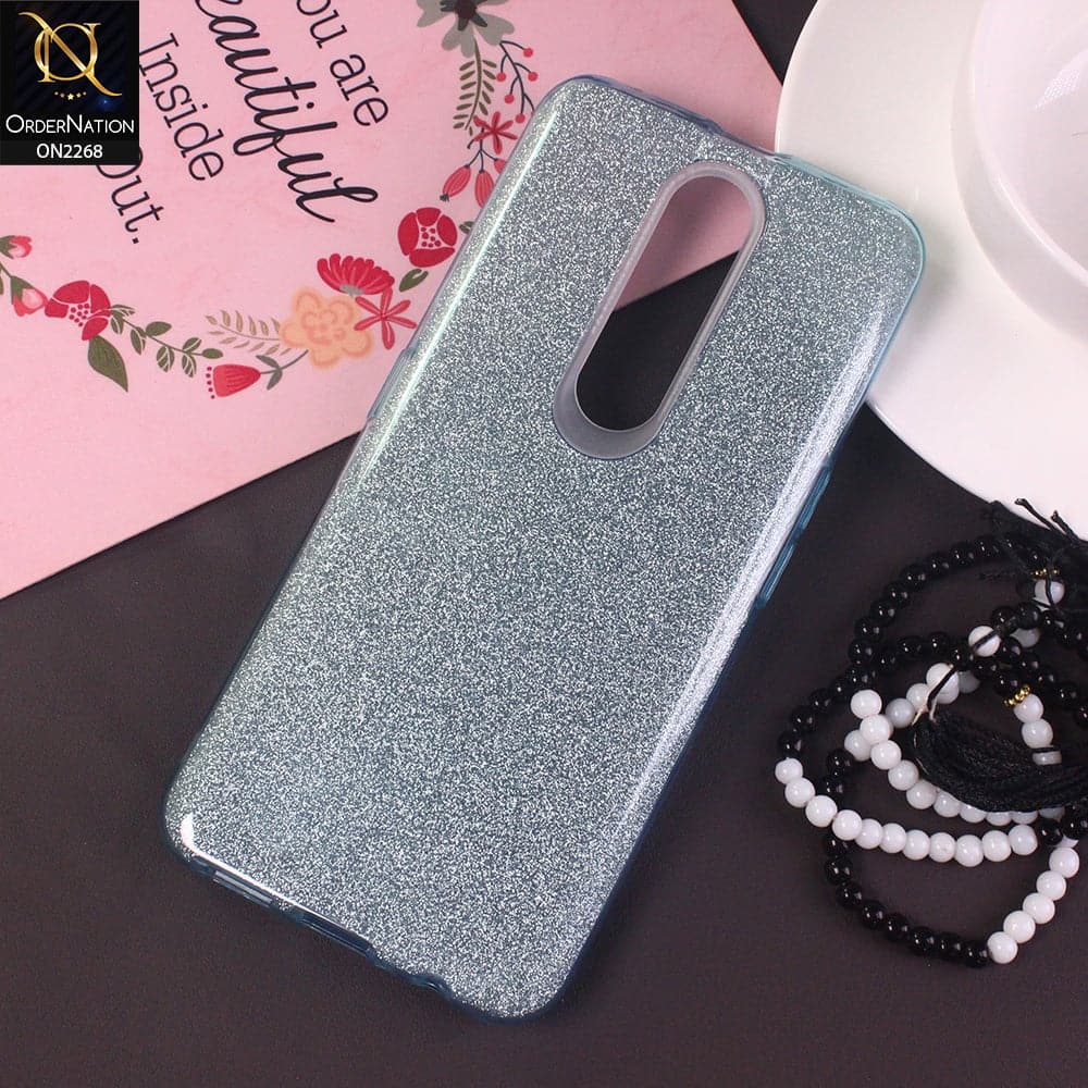 Oppo F11 Pro Cover - Sky Blue -Sparkel Glitter Bling Hybrid Soft Protective Case Gillter Does Not Move