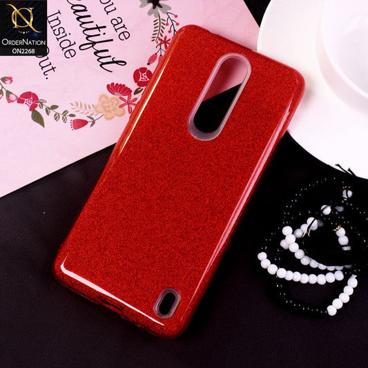 Nokia 3.1 Plus Cover - Red -Sparkel Glitter Bling Hybrid Soft Protective Case Gillter Does Not Move