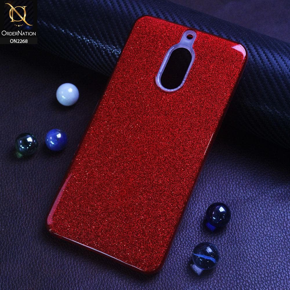 Nokia 6 Cover - Red - Sparkel Glitter Bling Hybrid Soft Protective Case