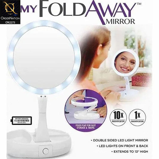 Fold Away Double Sided Front Back Led Make Up Mirror - White