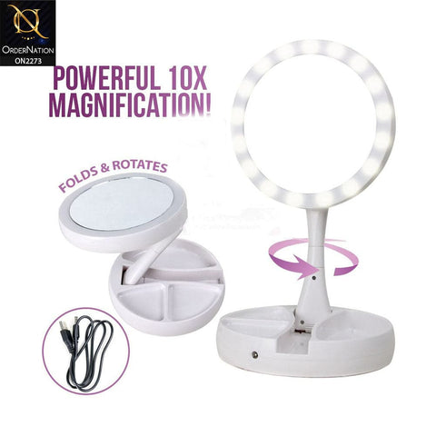 Fold Away Double Sided Front Back Led Make Up Mirror - White