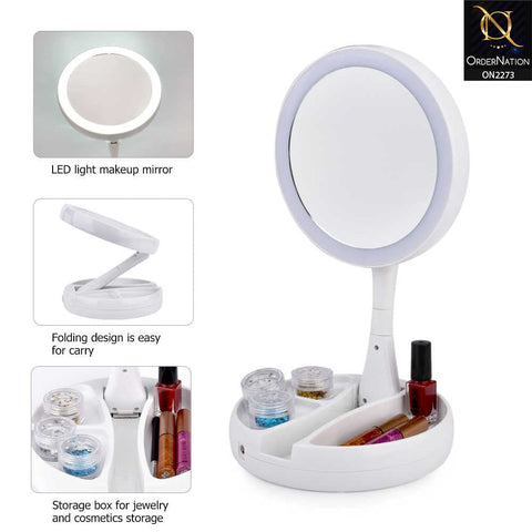 Fold Away Double Sided Front Back Led Make Up Mirror - White