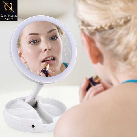 Fold Away Double Sided Front Back Led Make Up Mirror - White