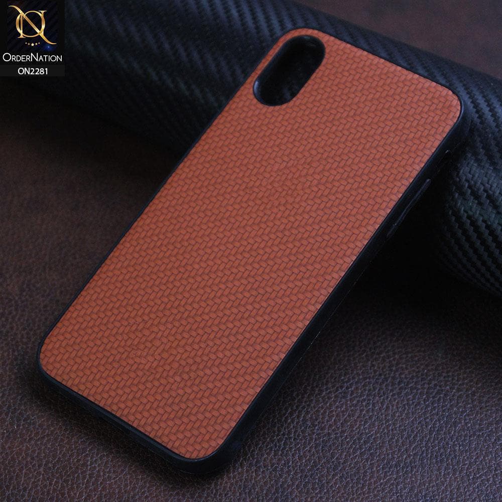 iPhone XS / X Cover - Brown - New Carbon Fiber Style Back Soft TPU Case