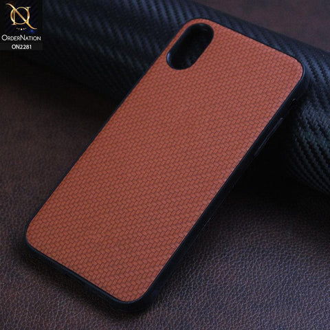 iPhone XS / X Cover - Brown - New Carbon Fiber Style Back Soft TPU Case