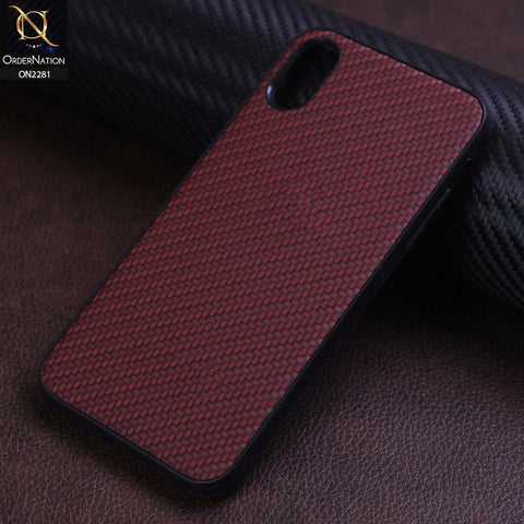 iPhone XS / X Cover - Maroon - New Carbon Fiber Style Back Soft TPU Case