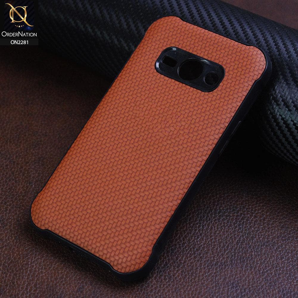 Samsung Galaxy J1 Ace 2015 Cover - Brown - New Carbon Fiber Style Back Soft TPU Case
