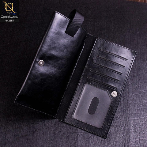 Universal Leather Wallet Phone Case With Card Holder For 5.5 inches - Black